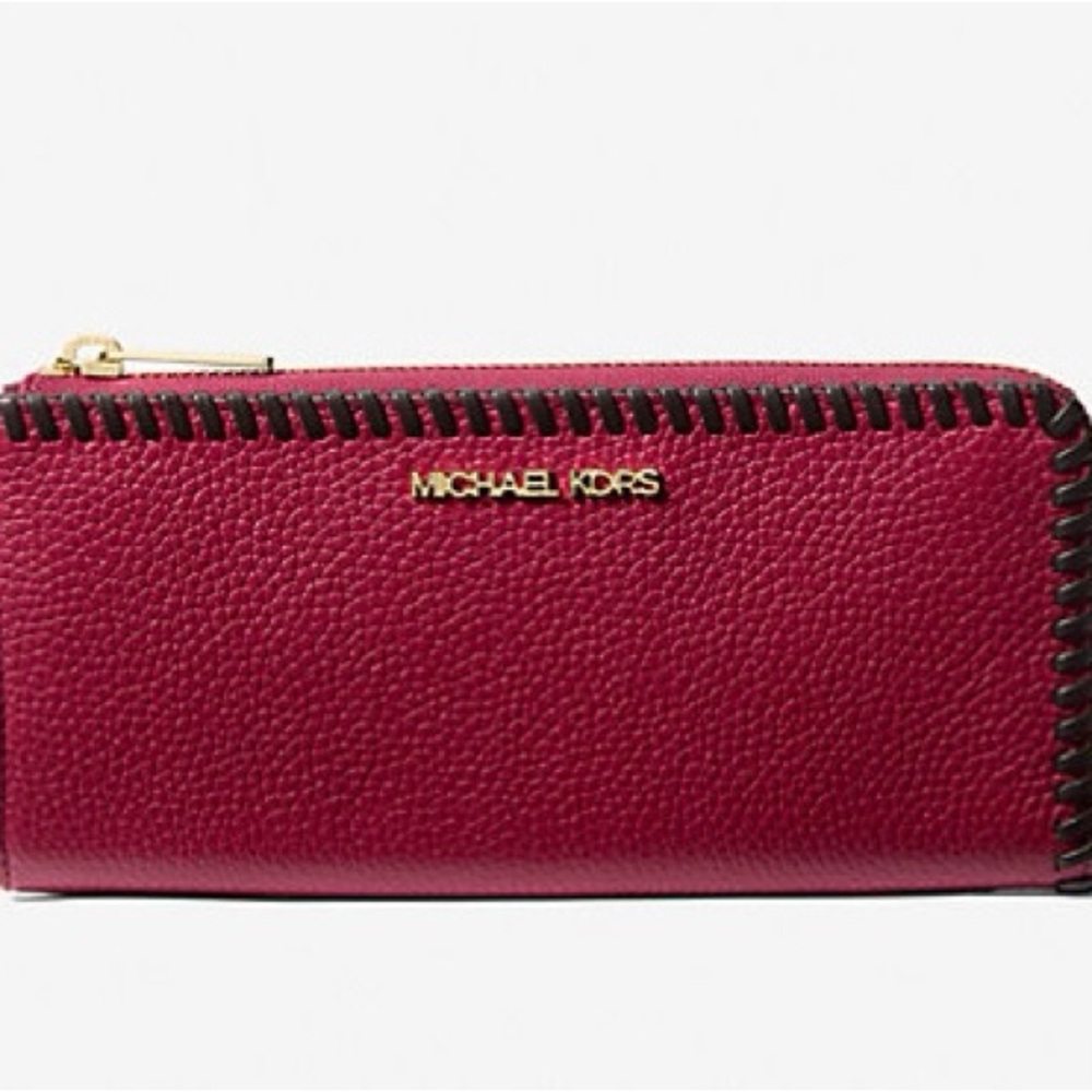 Michael Kors Jet Set Travel Large Pebbled Leather Quarter-Zip Wallet